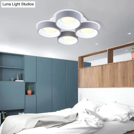 Modern Drum Led Ceiling Lamp - 4/6 Lights Metal 21.5/32.5 W Grey Bedroom Flush Mount Lighting