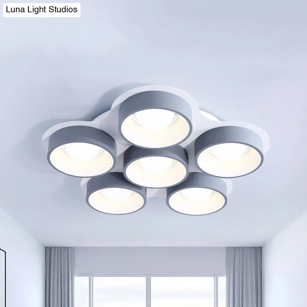 Modern Drum Led Ceiling Lamp - 4/6 Lights Metal 21.5/32.5 W Grey Bedroom Flush Mount Lighting