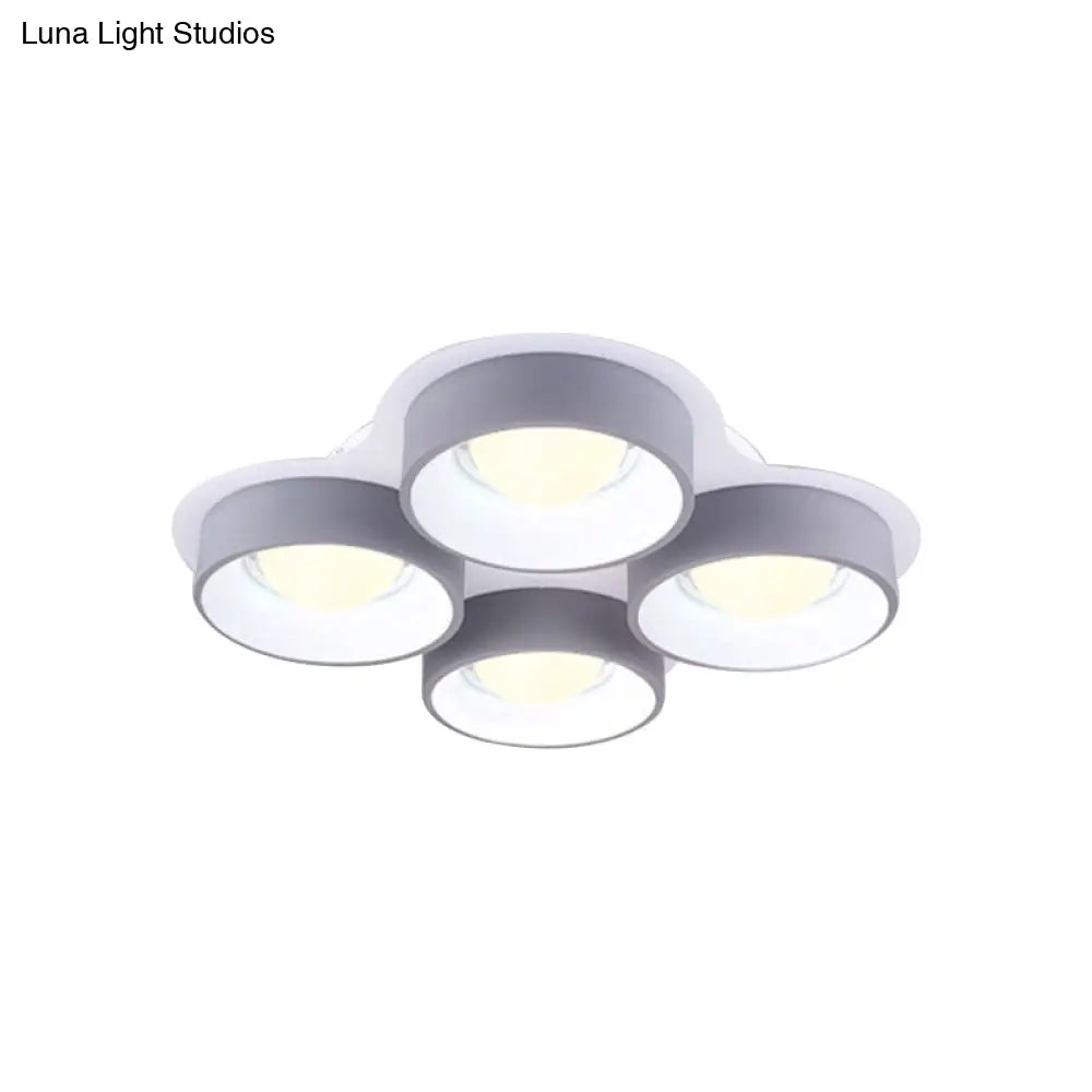 Modern Drum Led Ceiling Lamp - 4/6 Lights Metal 21.5/32.5 W Grey Bedroom Flush Mount Lighting