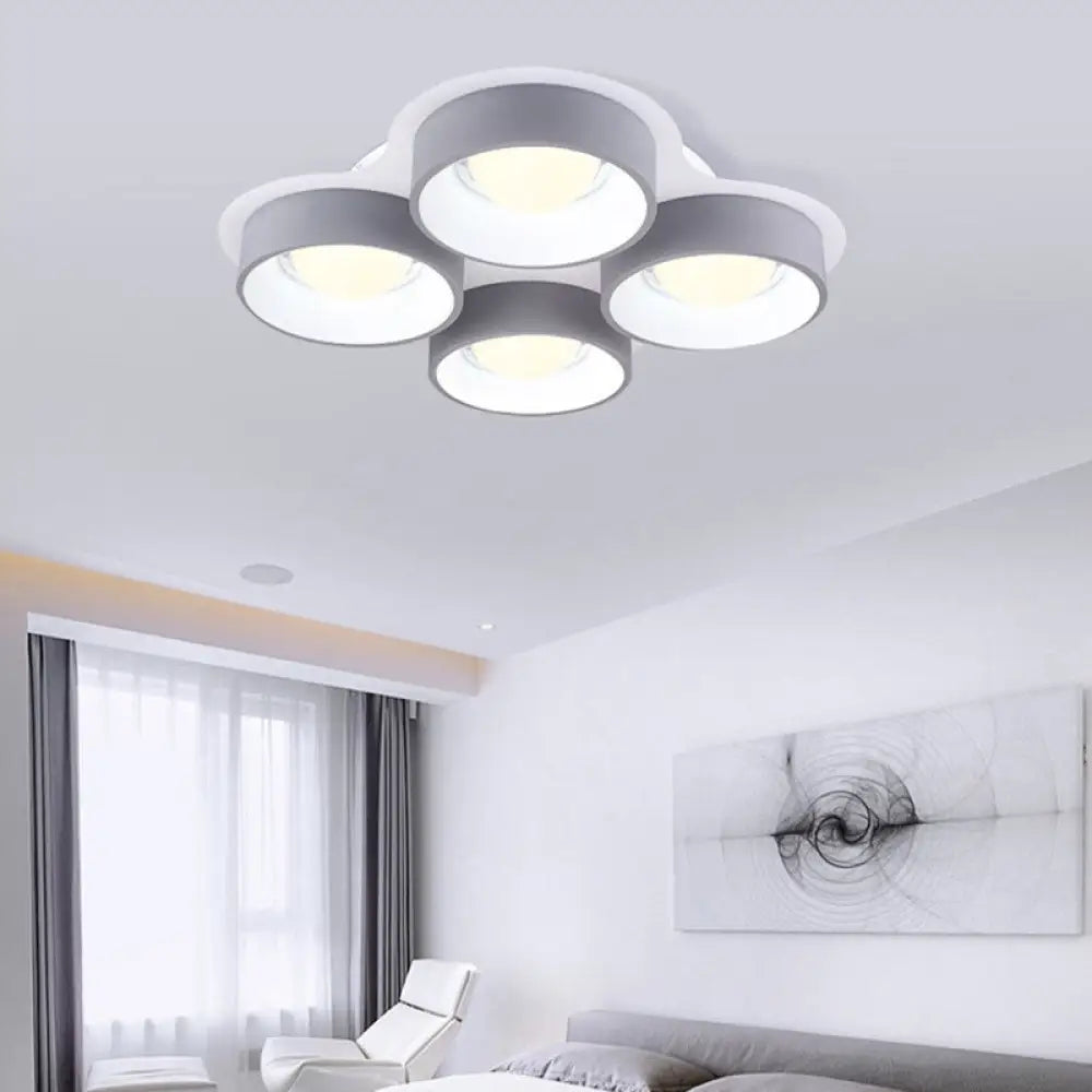 Modern Drum Led Ceiling Lamp - 4/6 Lights Metal 21.5’/32.5’ W Grey Bedroom Flush Mount Lighting