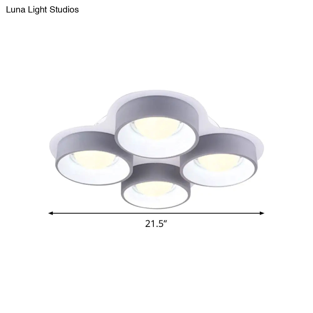 Modern Drum Led Ceiling Lamp - 4/6 Lights Metal 21.5’/32.5’ W Grey Bedroom Flush Mount Lighting