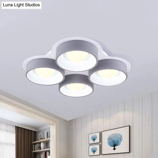 Modern Drum Led Ceiling Lamp - 4/6 Lights Metal 21.5’/32.5’ W Grey Bedroom Flush Mount Lighting