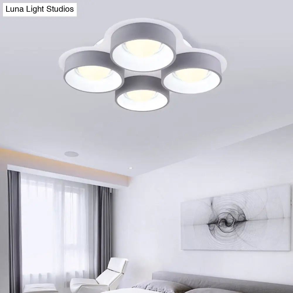 Modern Drum Led Ceiling Lamp - 4/6 Lights Metal 21.5/32.5 W Grey Bedroom Flush Mount Lighting