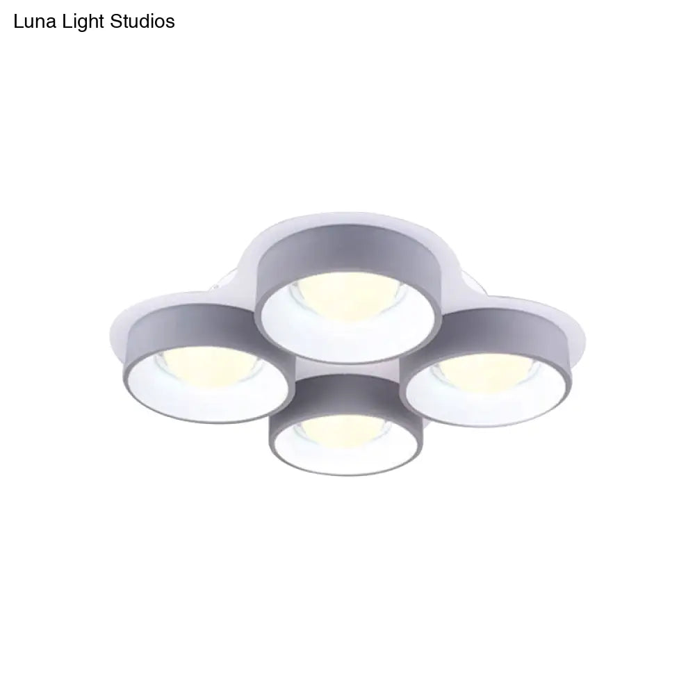 Modern Drum Led Ceiling Lamp - 4/6 Lights Metal 21.5’/32.5’ W Grey Bedroom Flush Mount Lighting