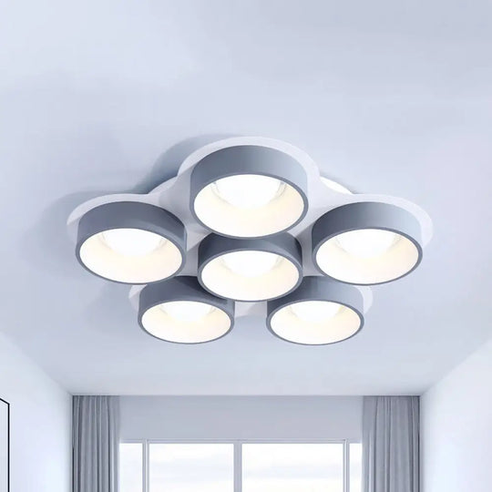 Modern Drum Led Ceiling Lamp - 4/6 Lights Metal 21.5’/32.5’ W Grey Bedroom Flush Mount Lighting