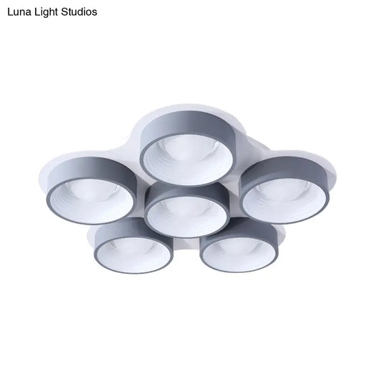 Modern Drum Led Ceiling Lamp - 4/6 Lights Metal 21.5/32.5 W Grey Bedroom Flush Mount Lighting