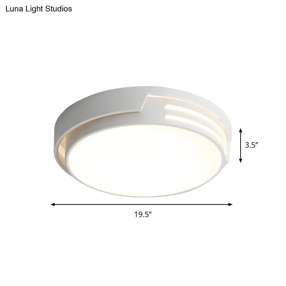 Modern Drum Metal Led Flush Mount Light In White/Warm - Sleek Design