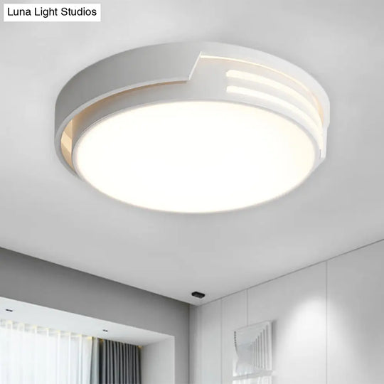 Modern Drum Metal Led Flush Mount Light In White/Warm - Sleek Design