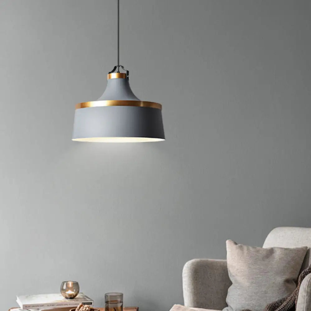 Modern Drum Metal Pendant Light In Grey/White/Blue - Ideal For Dining Room Grey