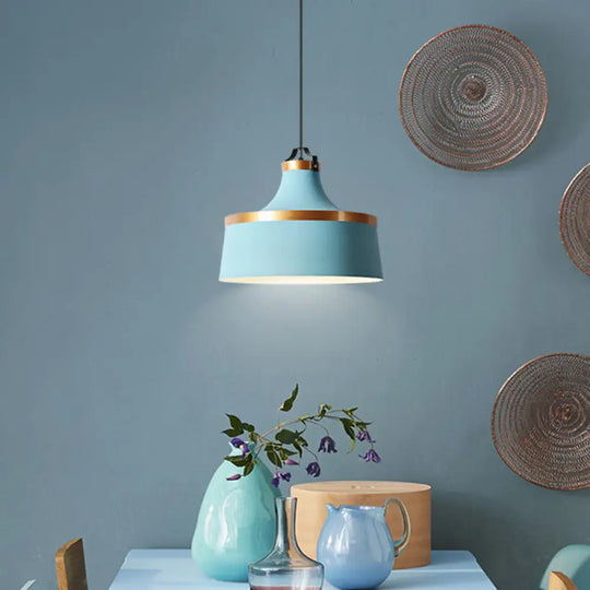 Modern Drum Metal Pendant Light In Grey/White/Blue - Ideal For Dining Room Blue