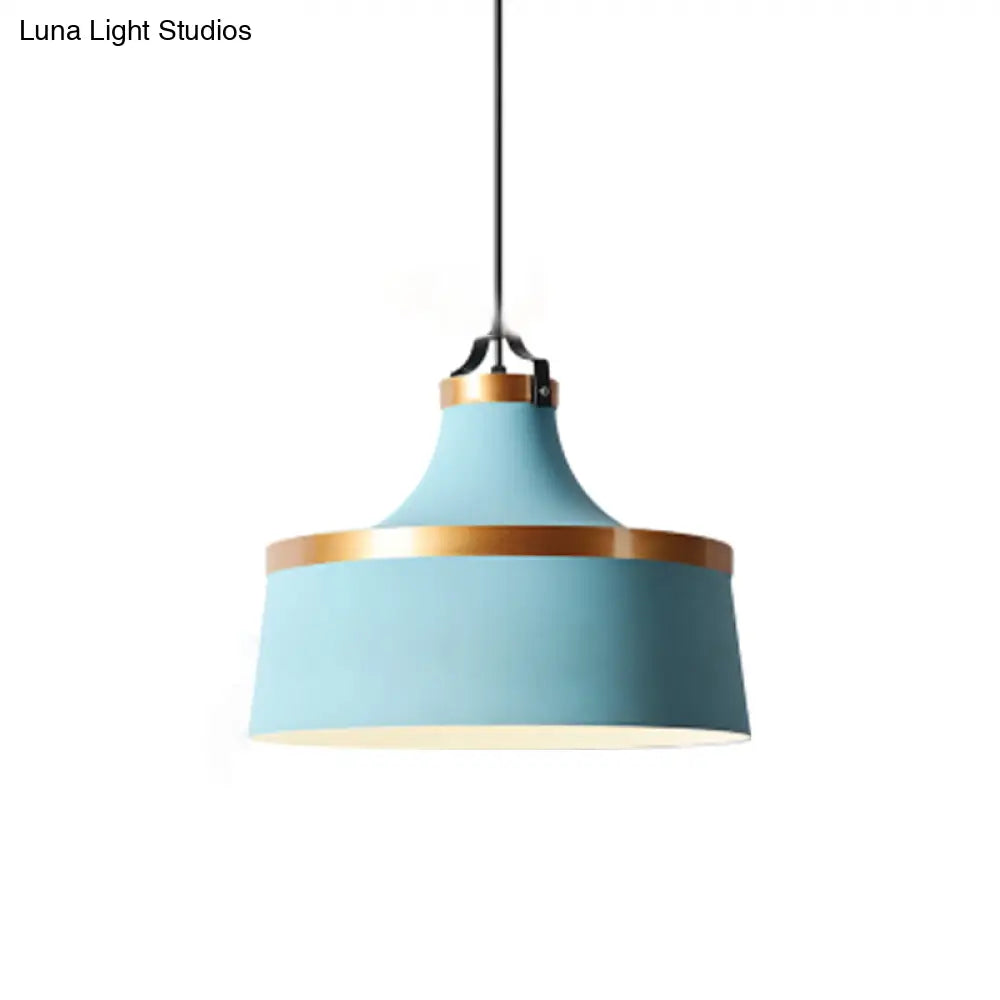 Modern Drum Metal Pendant Light In Grey/White/Blue - Ideal For Dining Room