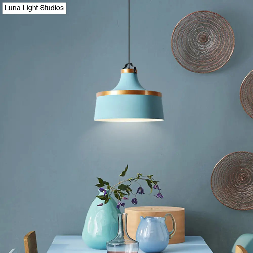 Minimalist Drum Pendant Light In Grey/White/Blue - Perfect For Dining Room Blue