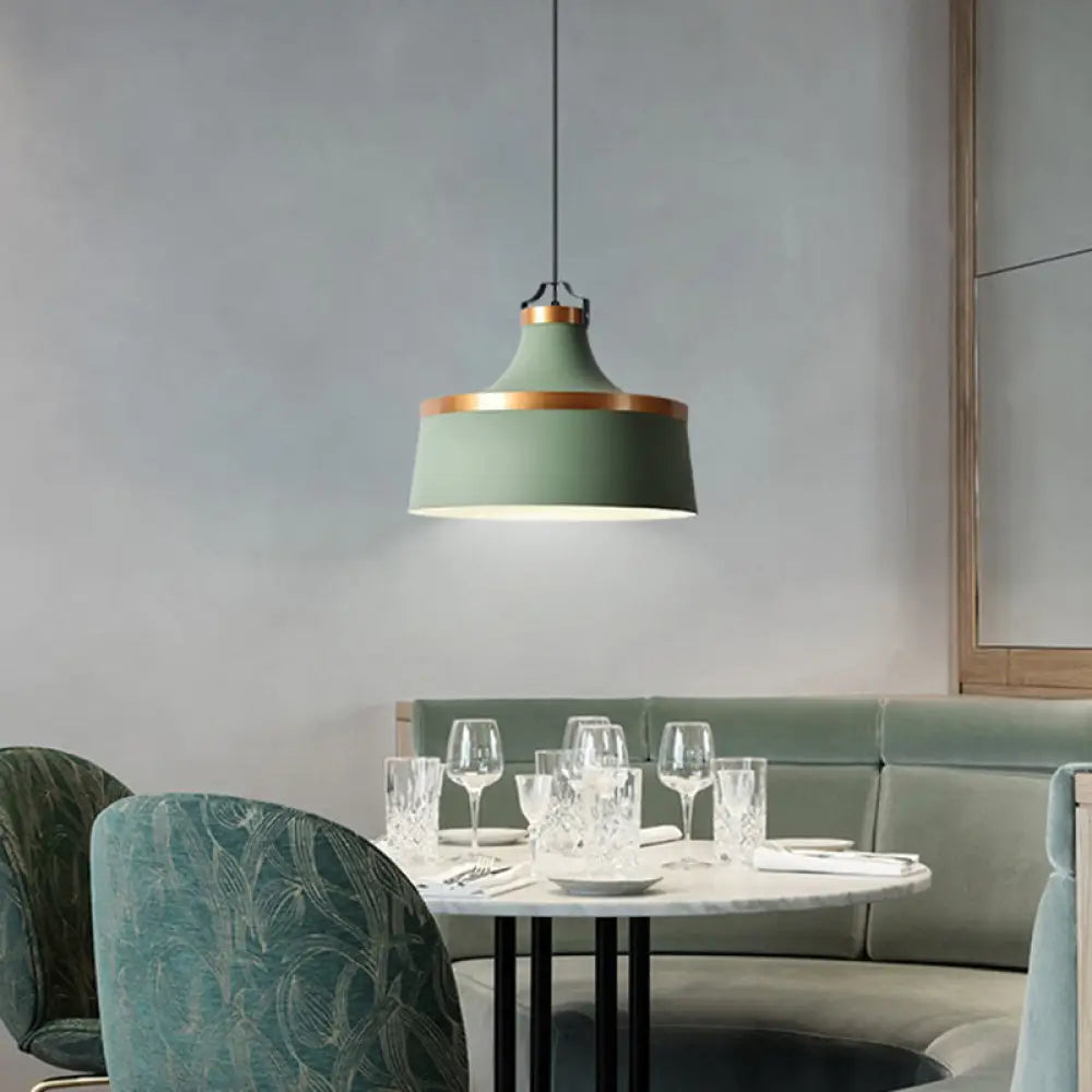 Modern Drum Metal Pendant Light In Grey/White/Blue - Ideal For Dining Room Green