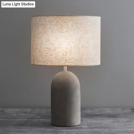 Modern Drum Nightstand Lamp: Fabric Shade Grey Cement Base