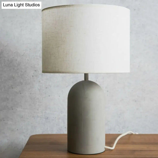 Modern Drum Nightstand Lamp: Fabric Shade Grey Cement Base