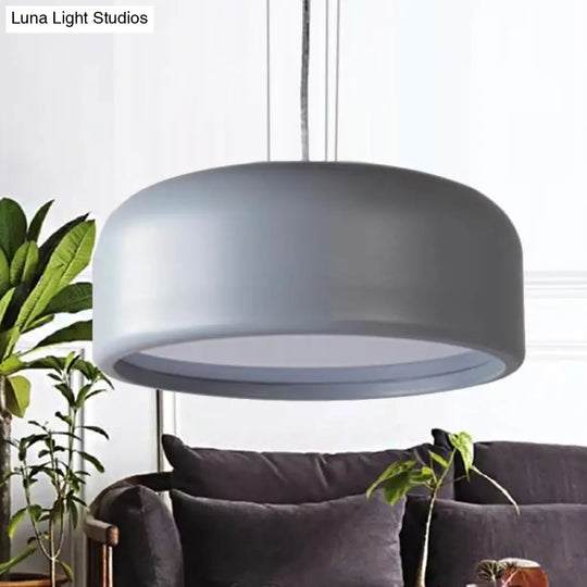 Modern Acrylic Drum Pendant Lamp 1 Light Grey/Coffee For Living Room Ceiling 14/19/23.5 Wide