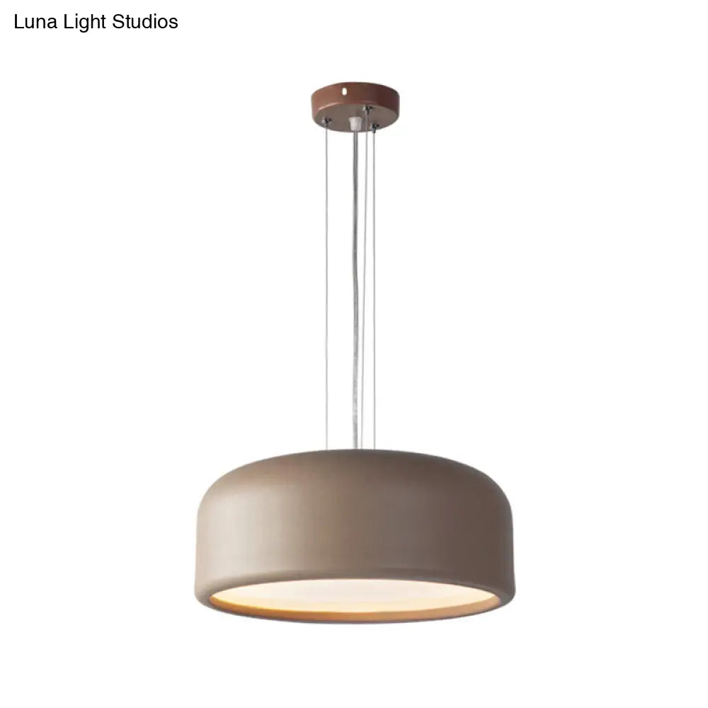 Modern Acrylic Drum Pendant Lamp 1 Light Grey/Coffee For Living Room Ceiling 14/19/23.5 Wide