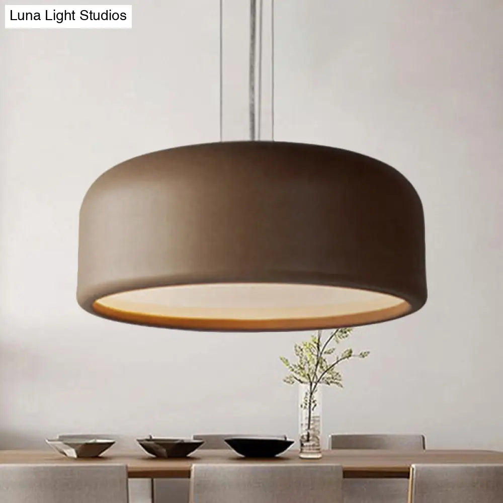 Modern Drum Pendant Lamp - Acrylic Grey/Coffee With Recessed Diffuser Perfect For Living Room