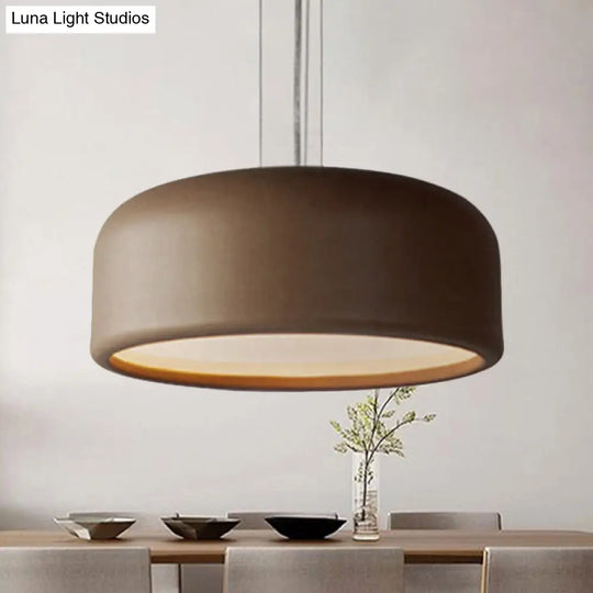 Modern Drum Pendant Lamp - Acrylic Grey/Coffee With Recessed Diffuser Perfect For Living Room