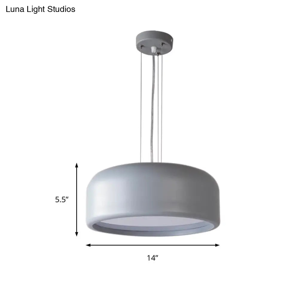 Modern Acrylic Drum Pendant Lamp 1 Light Grey/Coffee For Living Room Ceiling 14/19/23.5 Wide