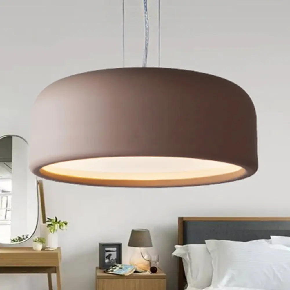 Modern Drum Pendant Lamp - Acrylic Grey/Coffee With Recessed Diffuser Perfect For Living Room