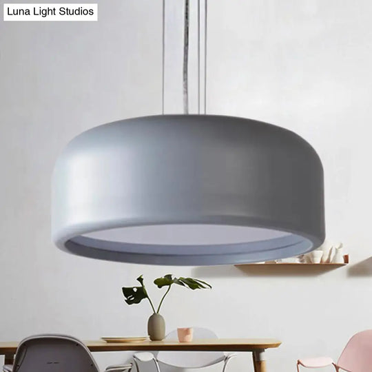 Modern Acrylic Drum Pendant Lamp 1 Light Grey/Coffee For Living Room Ceiling 14/19/23.5 Wide