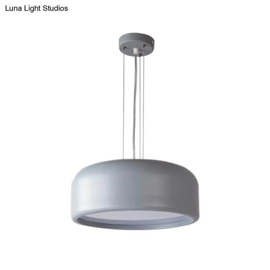 Modern Acrylic Drum Pendant Lamp 1 Light Grey/Coffee For Living Room Ceiling 14/19/23.5 Wide