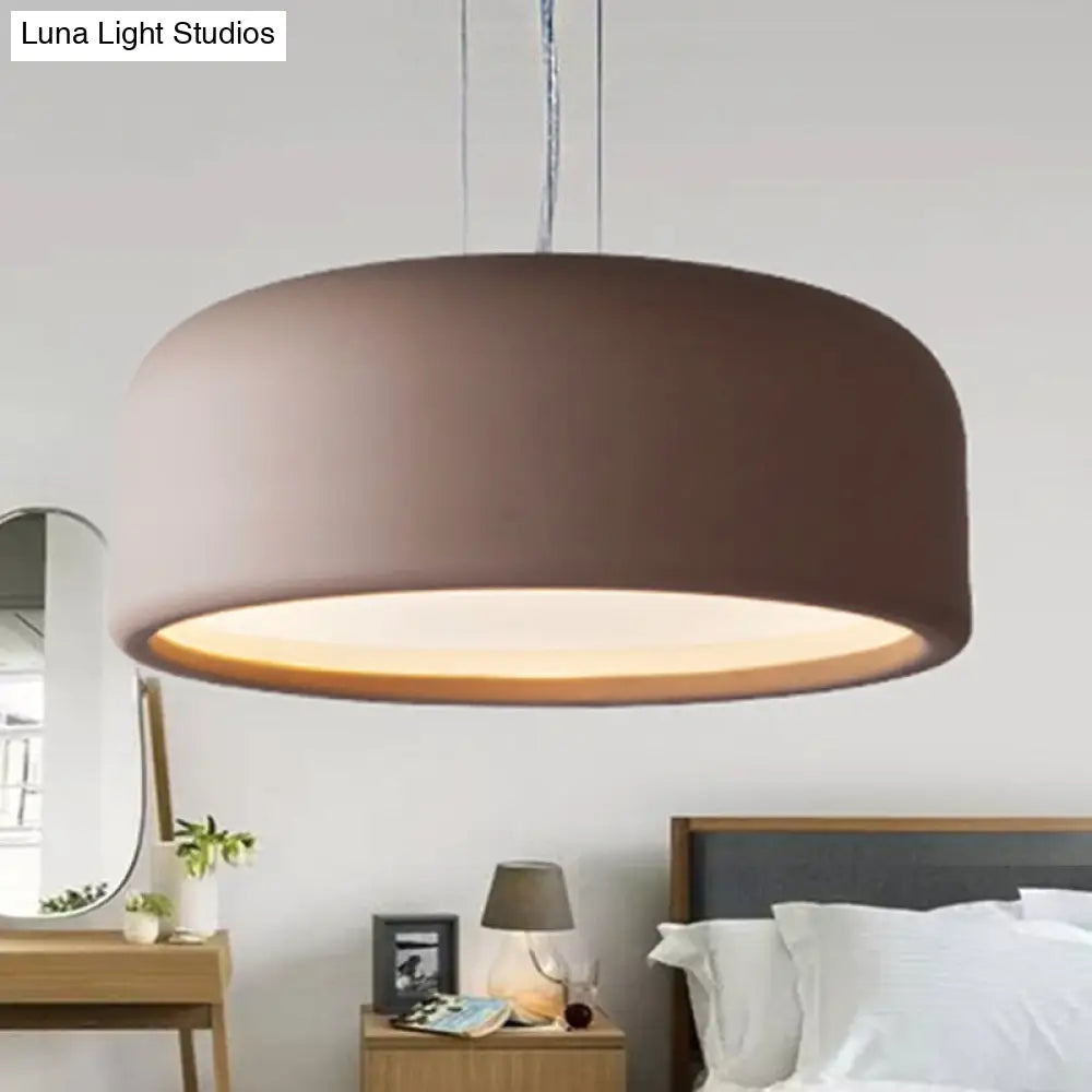 Modern Acrylic Drum Pendant Lamp 1 Light Grey/Coffee For Living Room Ceiling 14/19/23.5 Wide Coffee