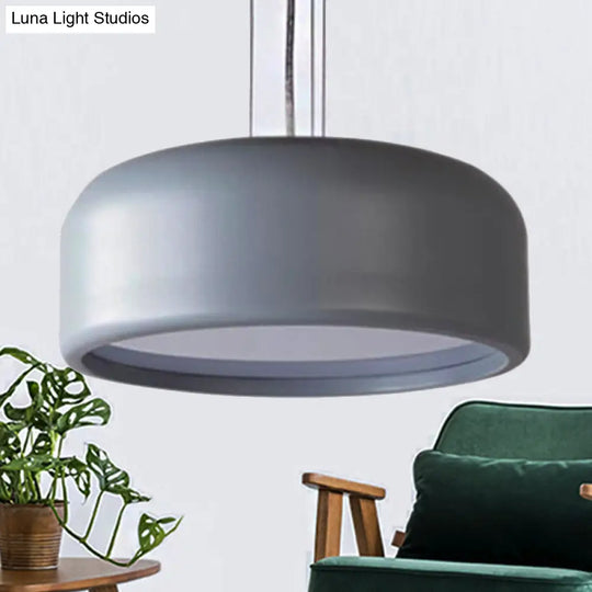 Modern Acrylic Drum Pendant Lamp 1 Light Grey/Coffee For Living Room Ceiling 14/19/23.5 Wide Grey /