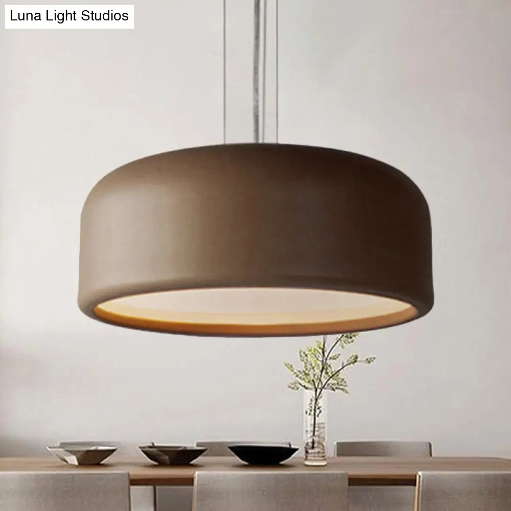 Modern Acrylic Drum Pendant Lamp 1 Light Grey/Coffee For Living Room Ceiling 14/19/23.5 Wide