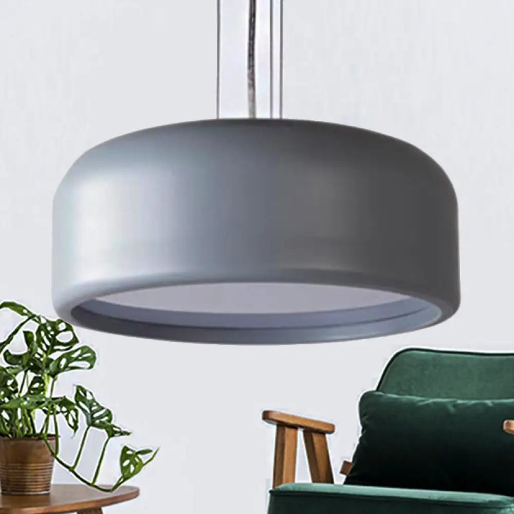 Modern Drum Pendant Lamp - Acrylic Grey/Coffee With Recessed Diffuser Perfect For Living Room