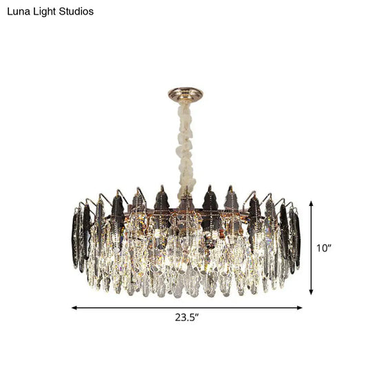 Modern Drum Pendant Light With Clear K9 Crystal - 9 Head Island Lighting For Living Room