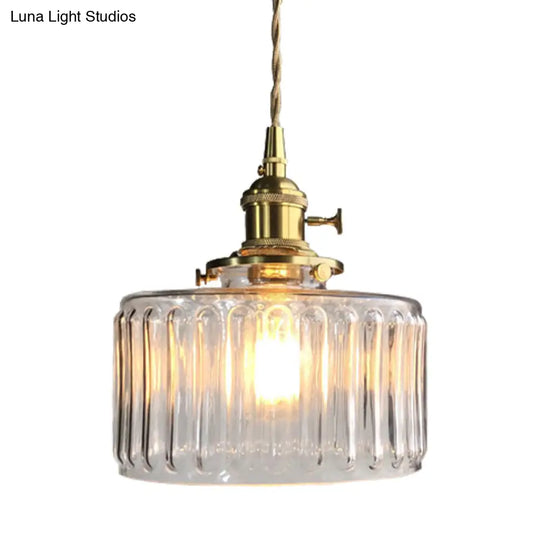 Modern Drum Pendant Light With Fluted Glass - Stylish Hanging Lamp For Gallery