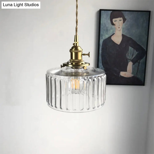 Modern Drum Pendant Light: Stylish Fluted Glass Hanging Lamp For Gallery