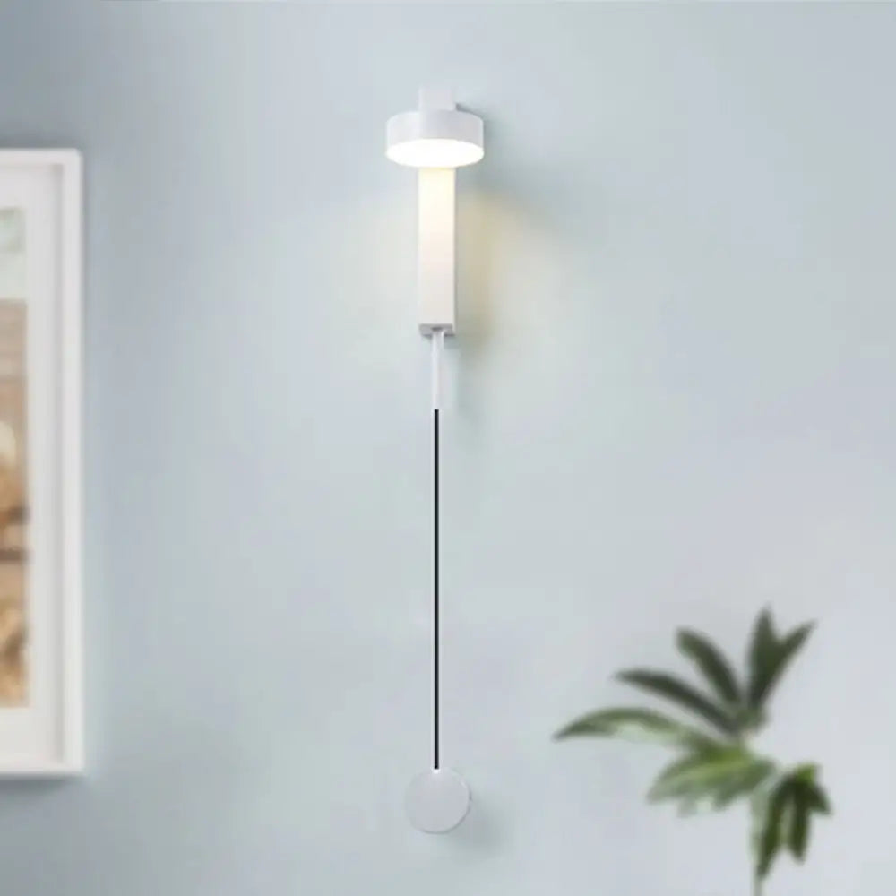 Modern Drum Shade Wall Light: Led Metal Lamp For Bedroom In White/Warm Light White /