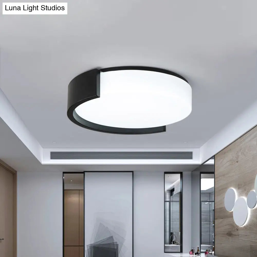 Modern Drum-Shaped Ceiling Light Fixture: Acrylic Black/White Flushmount With C-Shaped Frame Led