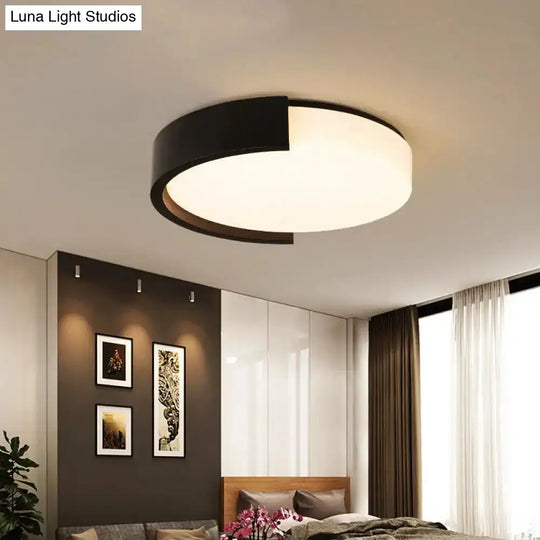 Modern Drum-Shaped Ceiling Light Fixture: Acrylic Black/White Flushmount With C-Shaped Frame Led