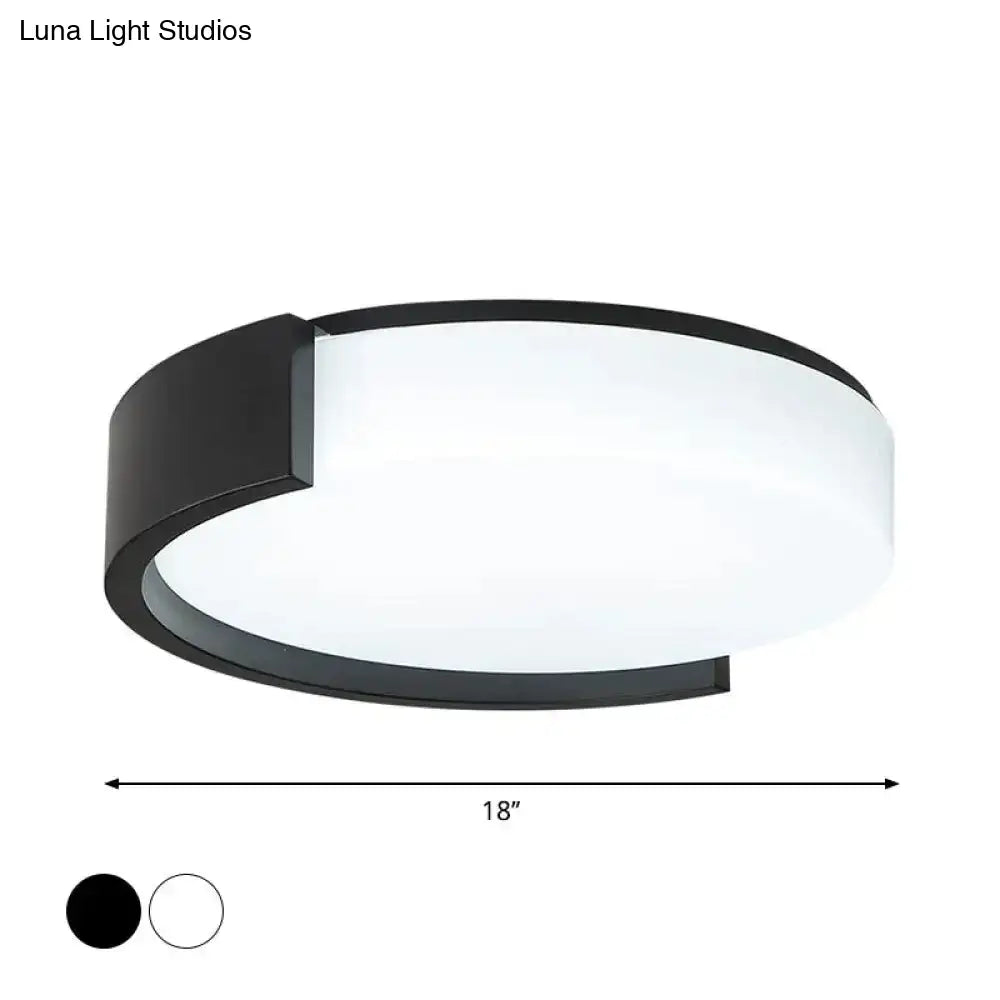 Modern Drum-Shaped Ceiling Light Fixture: Acrylic Black/White Flushmount With C-Shaped Frame Led