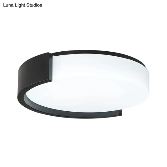 Modern Drum-Shaped Ceiling Light Fixture: Acrylic Black/White Flushmount With C-Shaped Frame Led