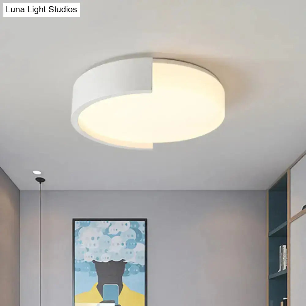 Modern Drum-Shaped Ceiling Light Fixture: Acrylic Black/White Flushmount With C-Shaped Frame Led