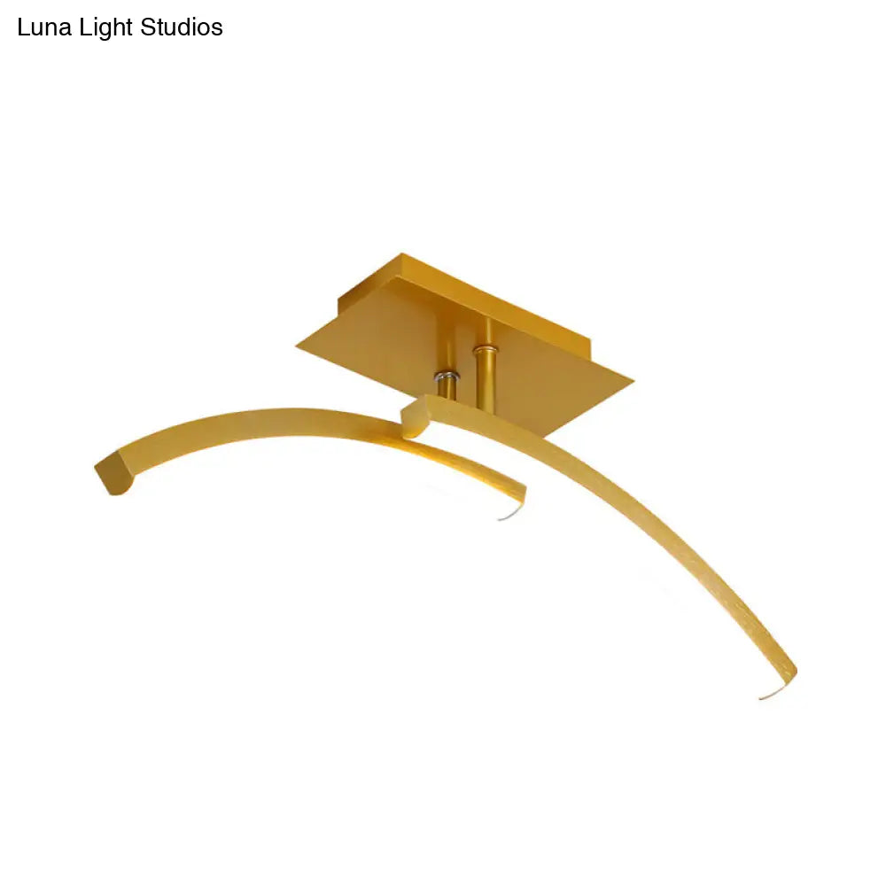 Modern Dual Arc Semi Flush Mount Led Lamp: Acrylic Shade Gold Finish Warm/White Light