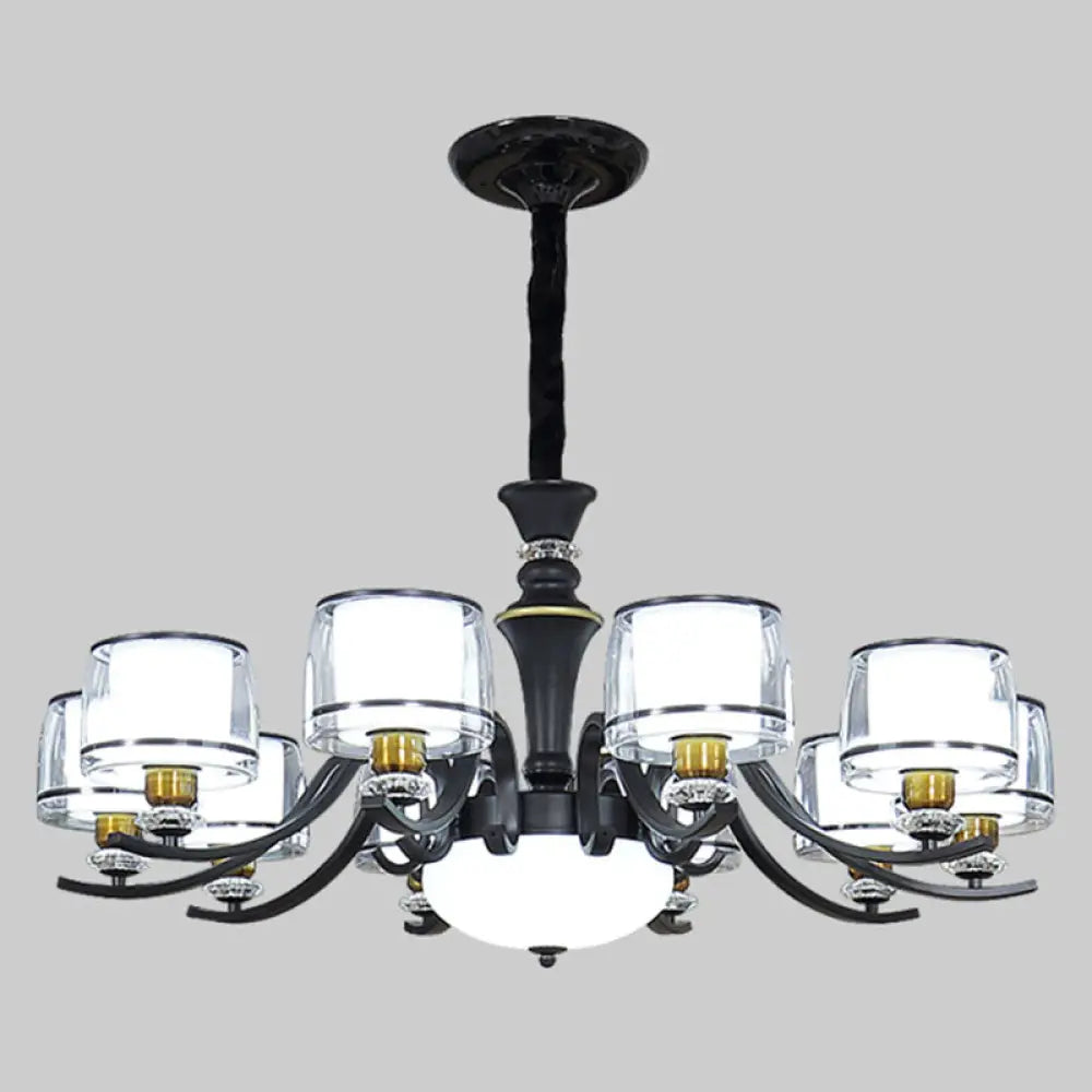 Modern Dual Cylinder Pendant Chandelier With Clear And White Glass For Living Room 10 / Black