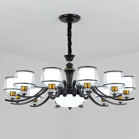 Modern Dual Cylinder Pendant Chandelier With Clear And White Glass For Living Room 12 / Black