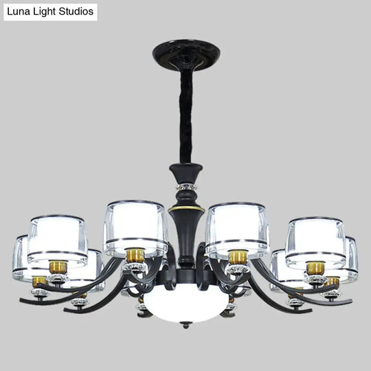 Modern Dual Cylinder Pendant Light Fixture - Clear & White Glass With Black Chandelier For Living