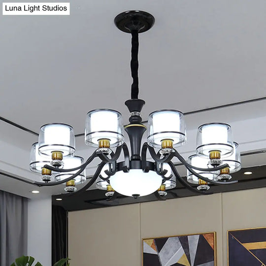 Modern Dual Cylinder Pendant Chandelier With Clear And White Glass For Living Room