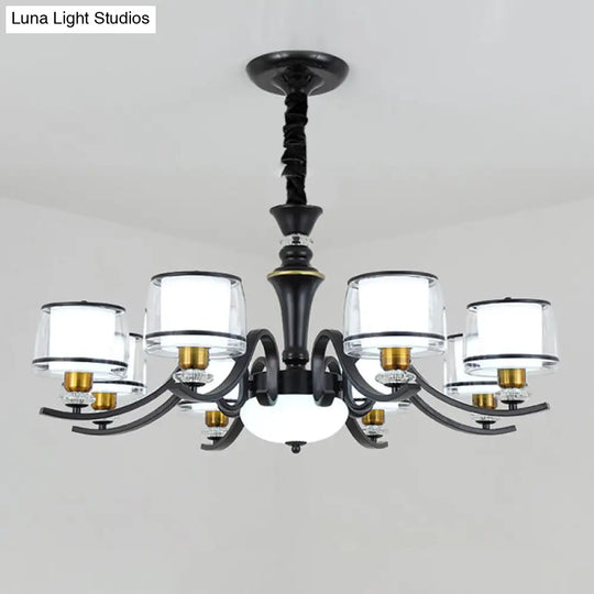 Modern Dual Cylinder Pendant Light Fixture - Clear & White Glass With Black Chandelier For Living