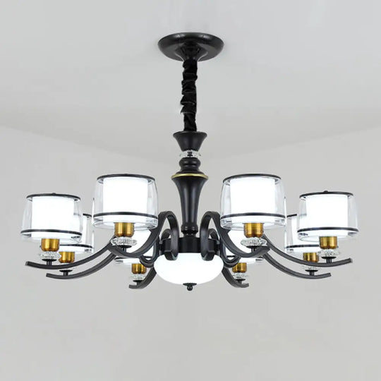 Modern Dual Cylinder Pendant Chandelier With Clear And White Glass For Living Room 8 / Black