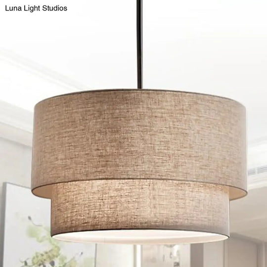 Modern Duel-Tone Drum Shade Ceiling Lamp For Dinette - White/Flaxen/Black Flaxen