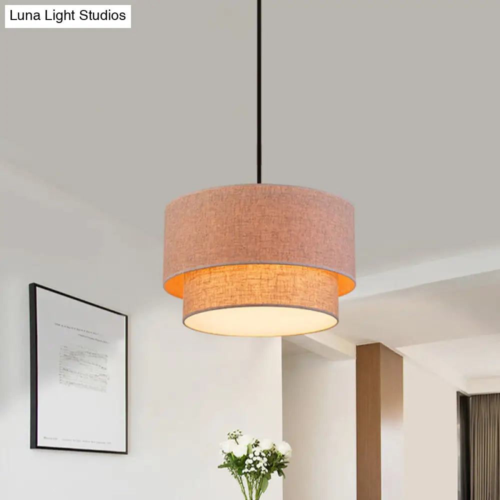 Modern Duel-Tone Drum Shade Ceiling Lamp For Dinette - White/Flaxen/Black