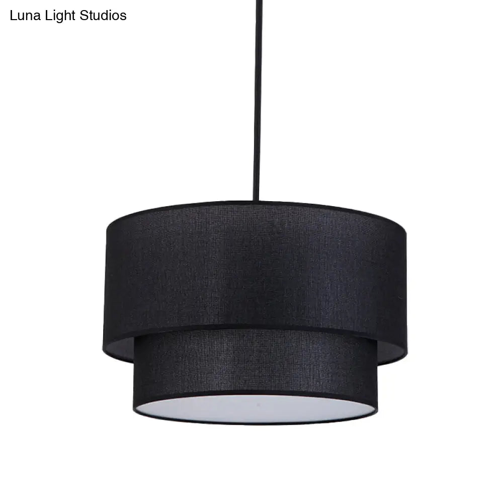 Modern Duel-Tone Drum Shade Ceiling Lamp For Dinette - White/Flaxen/Black